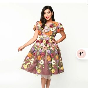 Floral Lace Dress BURGUNDY